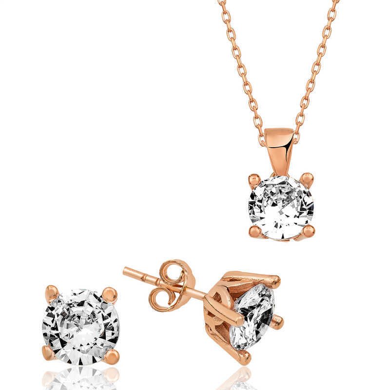 Gümüş Rose Tek Taş İkili Set