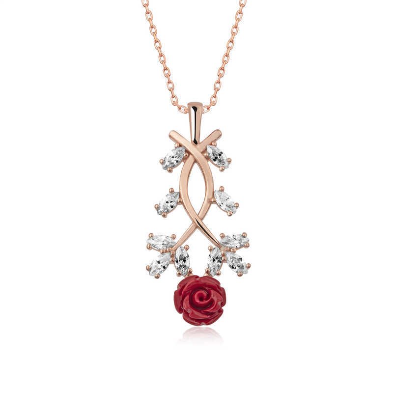 Gümüş Rose Kırmızı Gül Kolye