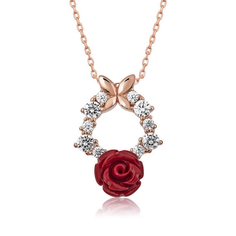 Gümüş Rose Kırmızı Gül Kolye