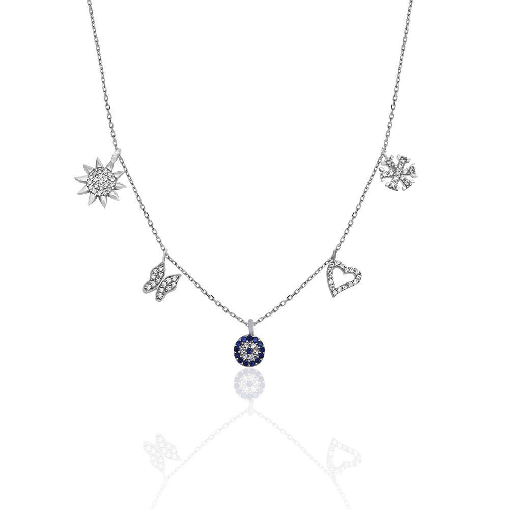 Karışık Figürlü Şans Kolye Gümüş