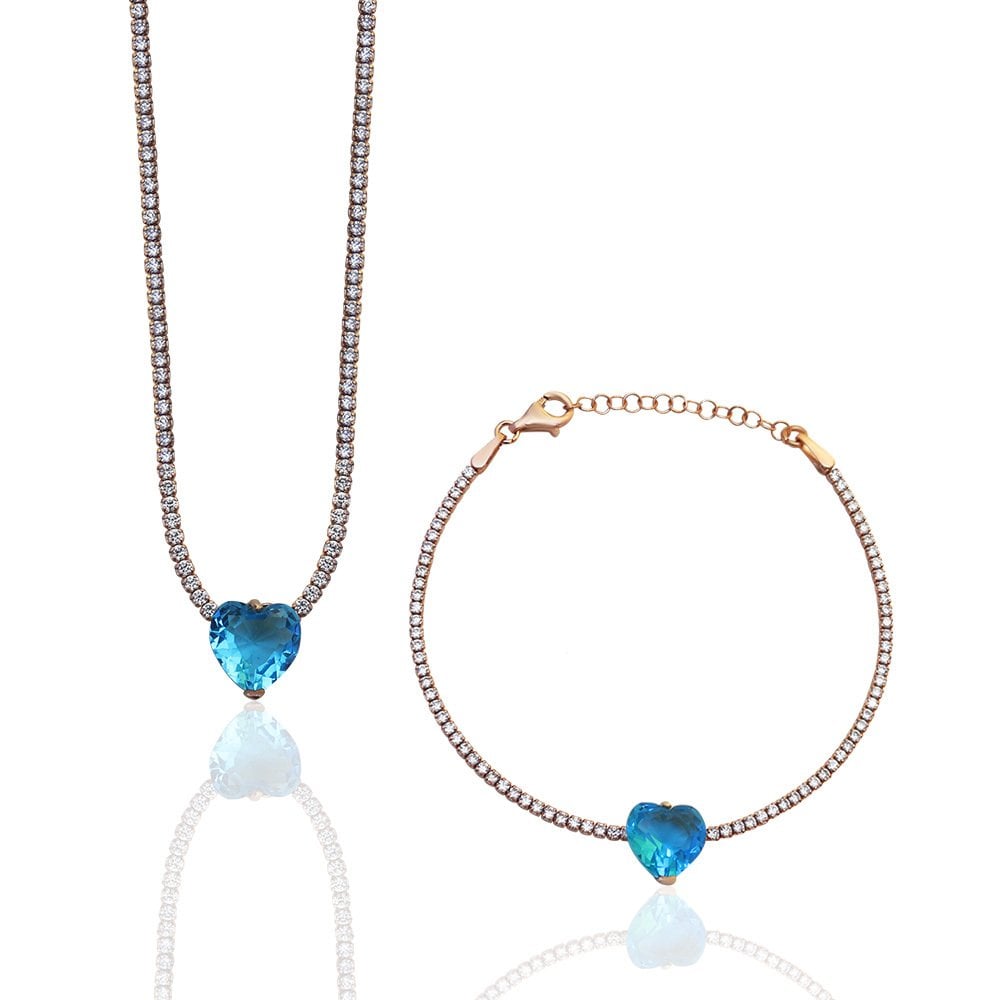 Renkli Taşlı Suyolu Kolye ve Bileklik Mavi