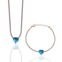 Renkli Taşlı Suyolu Kolye ve Bileklik Mavi